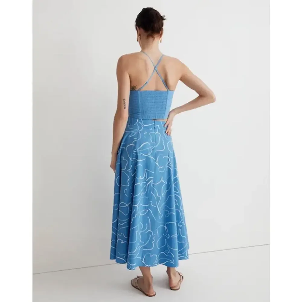 MADEWELL NWT Poplin Crop Tube Top Ornamental Blue Pleated Crisscross Size 6 - Picture 6 of 12